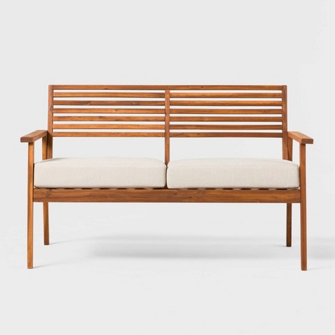 Modern Slat Top Outdoor Wood Bench