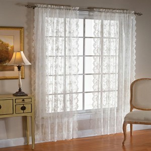 Saturday Knight Ltd Petite Fleur Collection High Quality And Lace Fresh Flowers Window Panel, White - 1 of 4