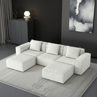 118" Modular Sectional Sofa with Ottoman, Convertible Oversized Corduroy Couch with Chaise Lounge for Living Room Comfort and Style-Maison Boucle