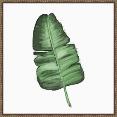 Leaves of the Tropics I Green Canvas Wall Art with Bronze Frame