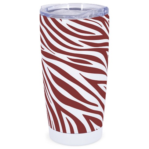 Elanze Designs 20 oz Stainless Steel On the Go Insulated Travel Tumbler With Push Top Lid, Berry Red Zebra Print White - image 1 of 4