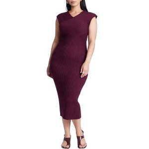 ELOQUII Women's Plus Size Cross Front Rib Midi Sweater Dress - 1 of 3