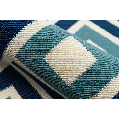 Blue Geometric Flat Woven Synthetic Runner Rug 2'3" x 7'6"