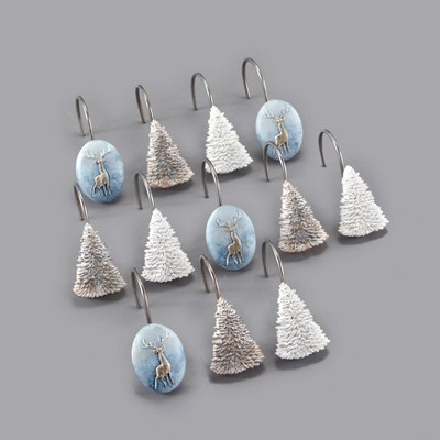 Lakeside Christmas Shower Hooks - Curtain Hooks, Winter Wonderland Bathroom - Set of 12