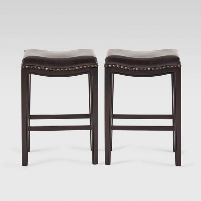 Set of 2 26" Avondale Backless Counter Height Barstool Brown Bonded Leather - Christopher Knight Home