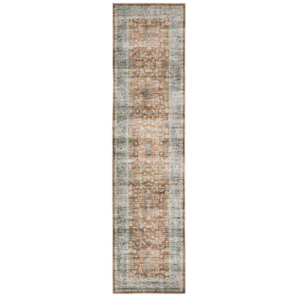 2'x8' Colette Washable Bordered Oriental Indoor Area Rug Rust/Blue - Captiv8e Designs