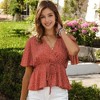 Anna-Kaci Women's Flutter Sleeve Polka Dot Peplum Top with Wrap Design for Everyday Looks - 3 of 4