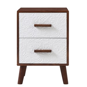 Wood Bedside Table Square End Table with 2 Drawer Adorned with Embossed Patterns, Wood Legs and Handles for Bedroom, Living Room - 1 of 4