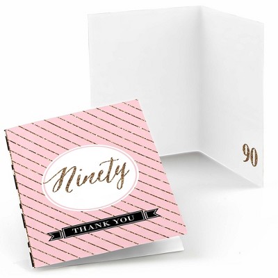 Big Dot of Happiness Chic 90th Birthday - Pink, Black and Gold - Birthday Party Thank You Cards (8 count)