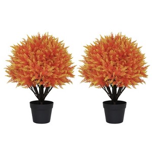 poetree 2 ft. Artificial Cedar Topiary Ball Tree Autumn Fall Decor Fake Plants Outdoor Tree 2-Pack - 1 of 4