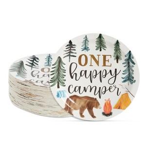 Blue Panda 80 Pack Camping Party Plates for One Happy Camper Birthday Decorations, 1st Birthday Party Supplies, Disposable Dinnerware Plates, 9 In - 1 of 4