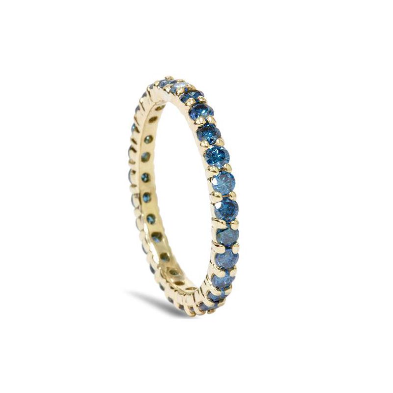Pompeii3 1 1/2ct Round Treated Blue Genuine Diamond Eternity Wedding Ring 14K Yellow Gold, 3 of 6