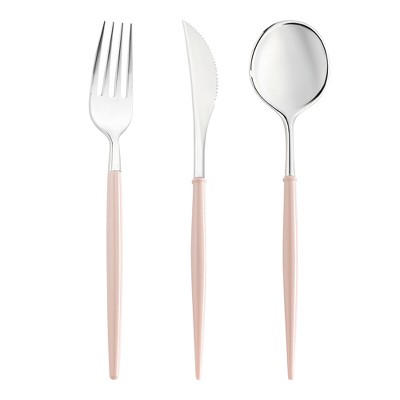Smarty Had A Party Silver w/ Pink Handle Moderno Plastic Cutlery Set - 240 Sets