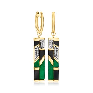 Ross-Simons Onyx, Green Chalcedony and .10 ct. t.w. White Topaz Drop Earrings in 18kt Gold Over Sterling - 1 of 3