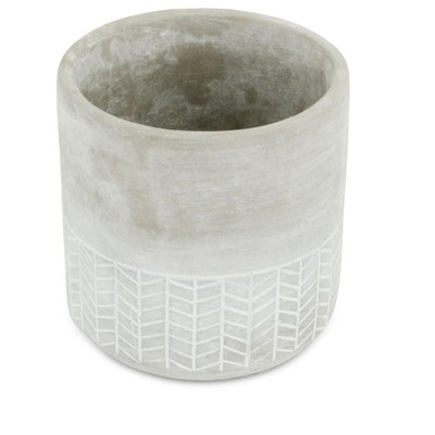 HomeRoots 6" Light Gray Geometric Cement Indoor Outdoor Round Pot Planter