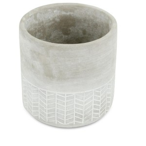 HomeRoots 6" Light Gray Geometric Cement Indoor Outdoor Round Pot Planter - 1 of 4