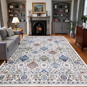 Machine Washable Vintage Floral Printed Area Rug Low Pile Non Slip Stain Resistant Oriental Medallion Design Boho Floor Rug for Living Room Bedroom - 1 of 4