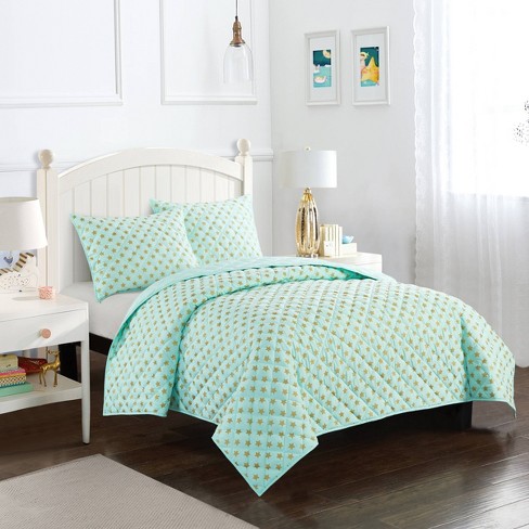 Twin Metallic Star Quilt Set Mint Green Heritage Club Target