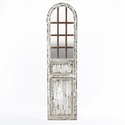 Distressed White Wood Arched Door Full-Length Mirror