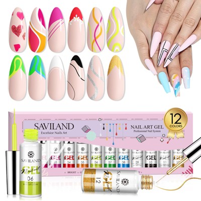 Saviland Bottled Gel Liners: 12 Colors for Nail Art Drawing