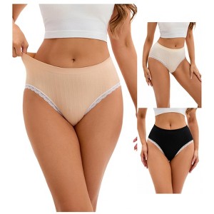 INSPIRE CHIC 3 Packs Women's Lace Trim Underwear Mid-Waisted Butt Lifter No Trace Briefs Panties - 1 of 4