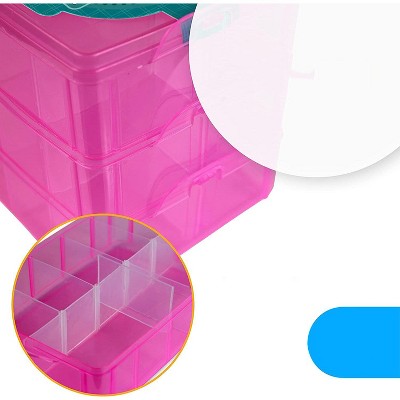 Pink Stackable Plastic Kids Organizer with Lidded Box