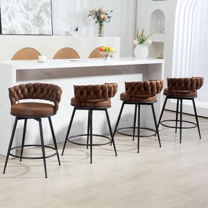 DYHOME 24 inch Bar Stools Set of 4, Modern Counter Height Bar Stools, 360° Swivel Suede Fabric Stool Chairs with Woven Back and Footrest - 1 of 4