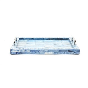 TopComfy Decorative Object Handmade Bone Resin Checkered Tray Set with Handles for Stylish Serving, Blue, 18"*11"*2.5" - 1 of 4