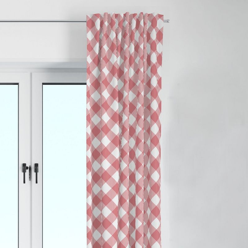 Bacati - Check Plaids Printed Coral Cotton Printed Single Window Curtain Panel, 1 of 5
