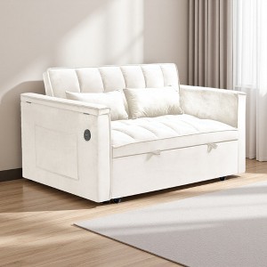 55.5" Velvet 3-in-1 Foldable Sofa Bed with Storage, Pillow & USB Laptop Desk - 1 of 4