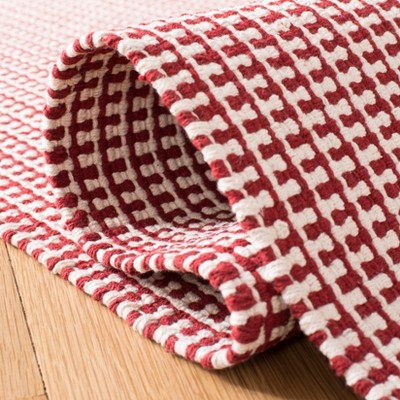 Ivory and Red Cotton 4' Square Handwoven Montauk Rug