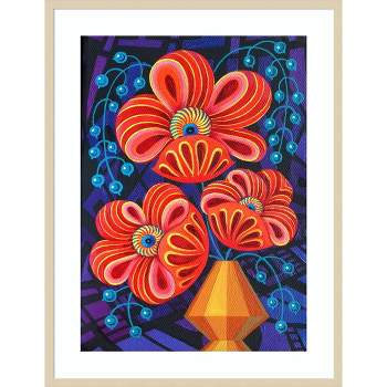 32" x 41" Red Blooms with Berries by Jane Tattersfield Wood Framed Wall Art Print - Amanti Art