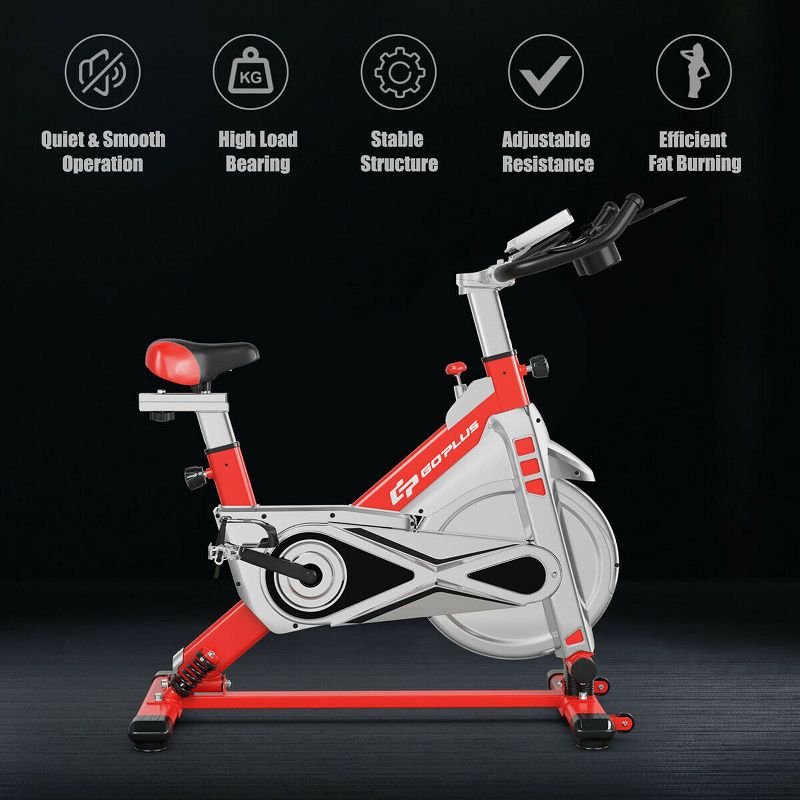Costway Indoor Stationary Exercise Cycle Bike Bicycle Workout w/ Large Holder Red, 5 of 11