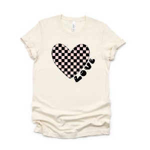 Simply Sage Market Women's Checkered Heart Black Short Sleeve Graphic Tee - 1 of 3