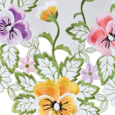 Embroidered Floral Green and White Square Tablecloth