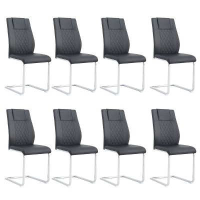 Set of 8 Modern PU Leather Upholstered Dining Chairs with High Back and Silver Metal Legs for Living Room,Kitchen-Baofuwish