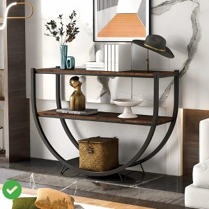 Industrial Demilune Shape Console Table 48" Industrial Style Entryway Table with 3-Tier Open Storage Shelf - 1 of 4