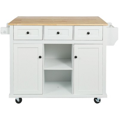 NicBex 53.1Inch Rolling Kitchen Island with Drop Leaf,Storage Cabinet and 3 Drawers