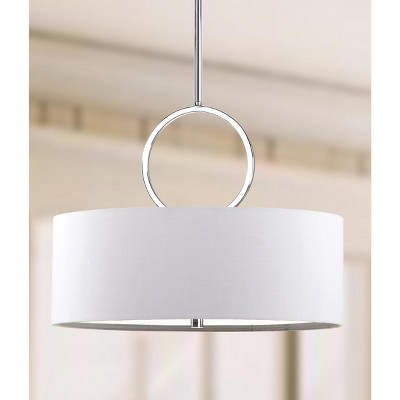 Debonair Chrome Drum Pendant Light with White Linen Shade