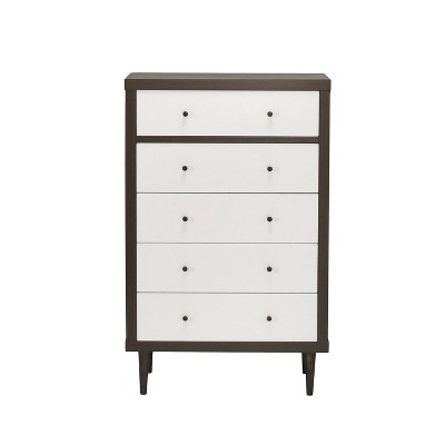 Christopher Knight Home Nystrom Mid-Century Modern 5 Drawer Dresser Walnut/White