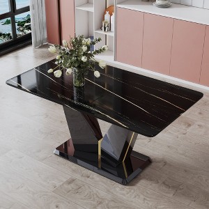NicBex Dining Table 63" Modern Dining Table with Imitation Marble Pattern and MDF Legs for Kitchen, Dining Room - 1 of 4