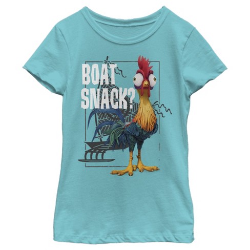 Girl's Moana Moana Hei Hei Boat Snack T-shirt - Tahiti Blue - X Small 