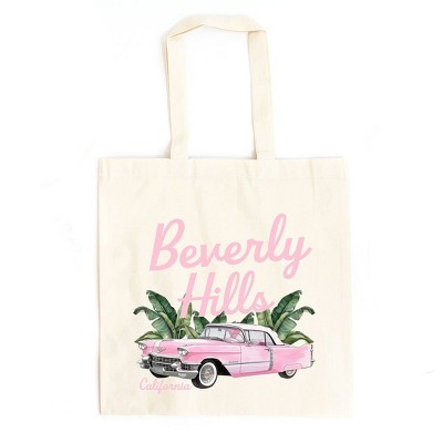 City Creek Prints Beverly Hills Retro Car Canvas Tote Bag - 15x16 - Natural