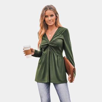 Women's V-neck Long Sleeve Twisted Front Top - Cupshe