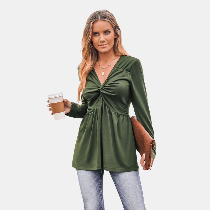 Women's V-neck Long Sleeve Twisted Front Top - Cupshe, 1 of 8