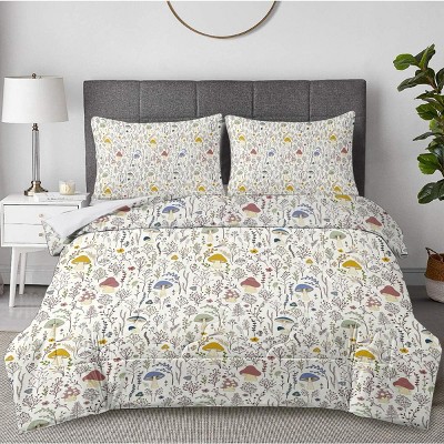 Boersma Mushroom Decoration Pattern Duvet Cover Set 3 Pieces Queen Size Soft Bedding Set With 2 Pilowcases with Zipper Closure for All Seasons