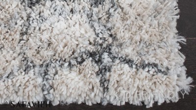 Ivory and Grey Hand-knotted Shag Runner Rug