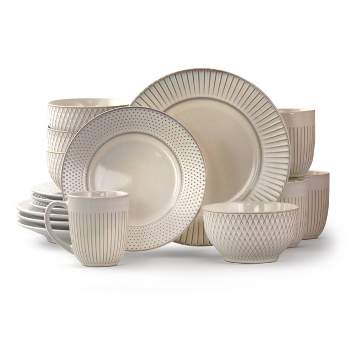 16pc Stoneware Minimalist Dinnerware Set White - Elama
