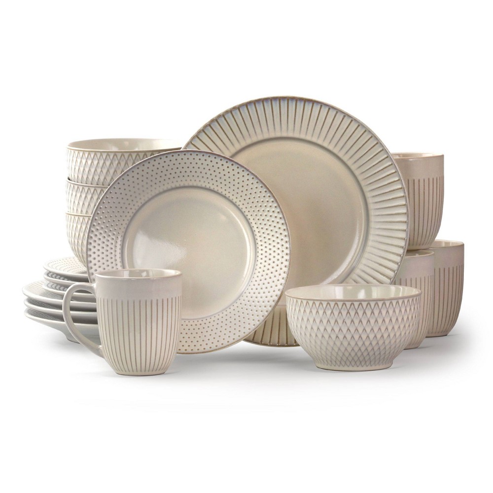 Photos - Other kitchen utensils 16pc Stoneware Minimalist Dinnerware Set White - Elama