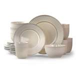 16pc Stoneware Minimalist Dinnerware Set White - Elama